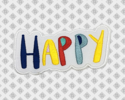 Konturgeschnittener Patch Aufnäher gestickt mit gesticktem Rand happy Allgemein