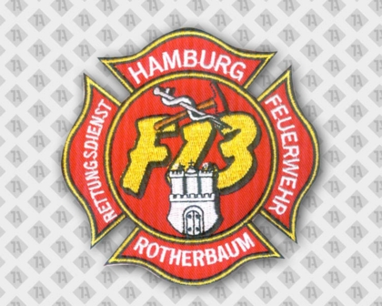 Gestickter Patch Aufnäher Konturschnitt mit gesticktem Rand Feuerwehr rot Hamburg
