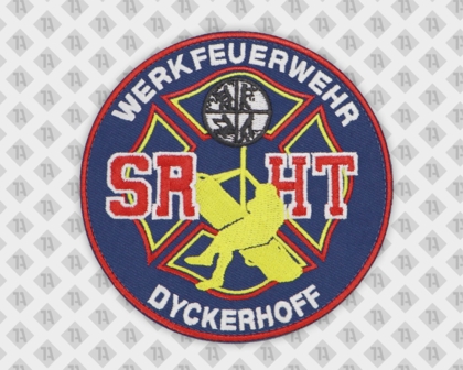 Runder Patch Aufnäher mit gesticktem Rand Werkfeuerwehr Dyckerhoff SRHT
