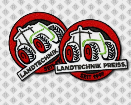 Runder Patch Aufnäher gestickt mit gesticktem Rand Landtechnik Trecker bunt Firmen