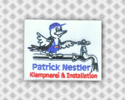 Patch Aufnäher gestickt mit Stickrand weiß Klempnerei Installation Handwerk
