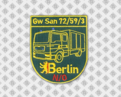 Gestickter Patch Aufnäher in Wappenform mit gesticktem Rand Feuerwehrauto Feuerwehr