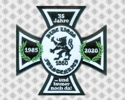 Gestickter Patch Aufnäher Badge Abzeichen mit gesticktem Rand schwarz weiß grün Lion Löwe Vereine