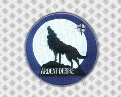 Gestickter Patch Aufnäher Abzeichen Badge rund gestickter Rand blau weiß schwarz Wolf Vereine