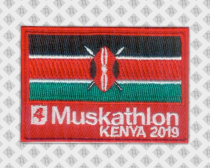 Gestickter Aufnäher Patch Abzeichen Badge rechteckig Kettelrand Muskathlon Kenya Vereine