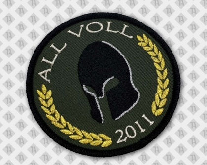 Runder Patch Aufnäher Abzeichen Badge gestickt mit Kettelrand All voll Rittermaske metallic gold Vereine