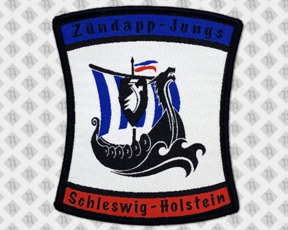 Konturgeschnitter Patch Aufnäher gewebt mit Kettelrand Schiff Schleswig-Holstein Biker