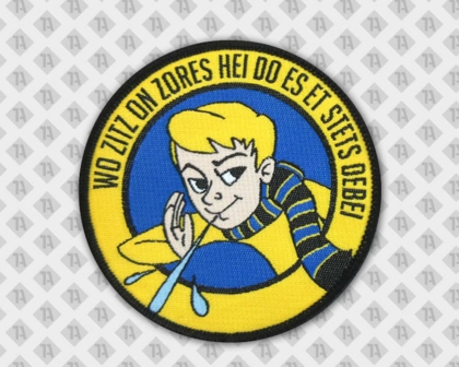 Gewebter Patch Aufnäher Abzeichen Badge rund mit Kettelrand blau gelb schwarz Junge Vereine