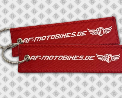 Gestickter Schlüsselanhänger mit Kettelrand verschiedene Farben rot weiß Biker Motobikes.de