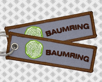 Schlüsselanhänger gestickt mit Kettelrand Baumring Firmen