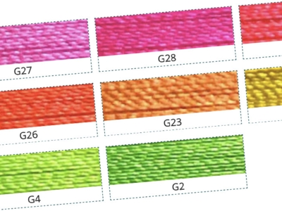 Farbmuster einiger Neon-Stickgarne die als Palette dargestellt sind