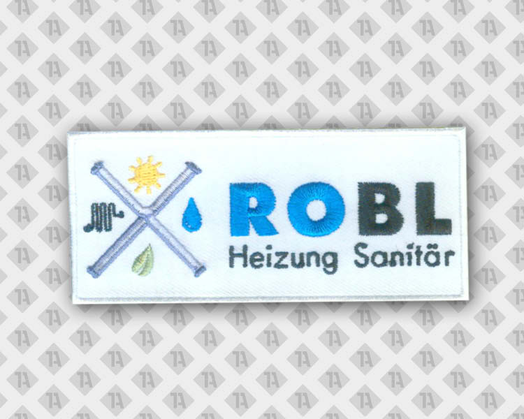 Gestickter rechteckiger Patch Aufnäher mit Stickrand Heizung Sanitär Handwerk