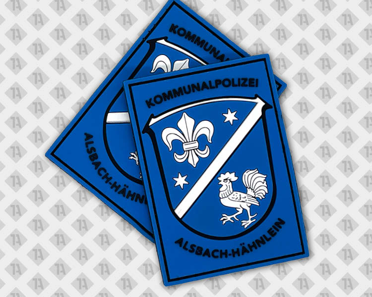 Rubber PVC Patch Aufnäher rechteckig blau weiß schwarz Polizei