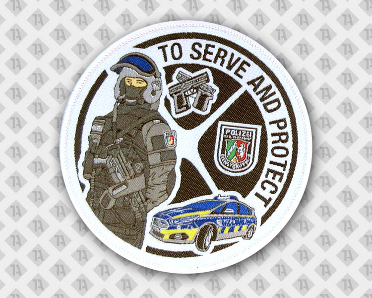 Gewebter Patch Aufnäher mit Kettelrand rund Polizeiauto Polizist Polizei