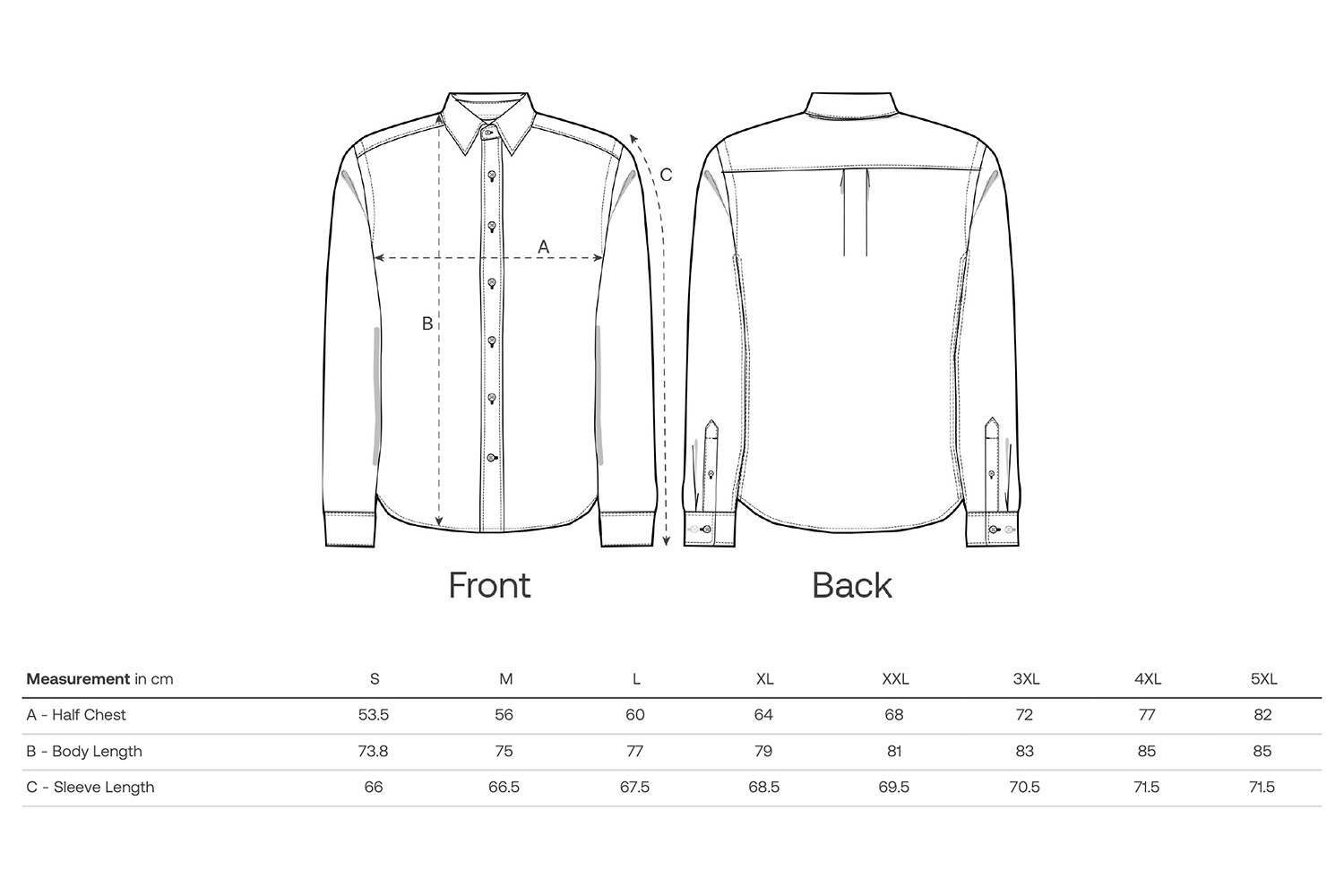 Stanley/Stella Hemd Stanley Styler Shirt - Größentabelle / Sizechart
