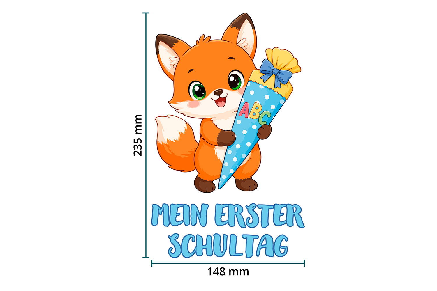DTF / Textildruck / Bügelbild, Schultier Fuchs - Größentabelle / Sizechart