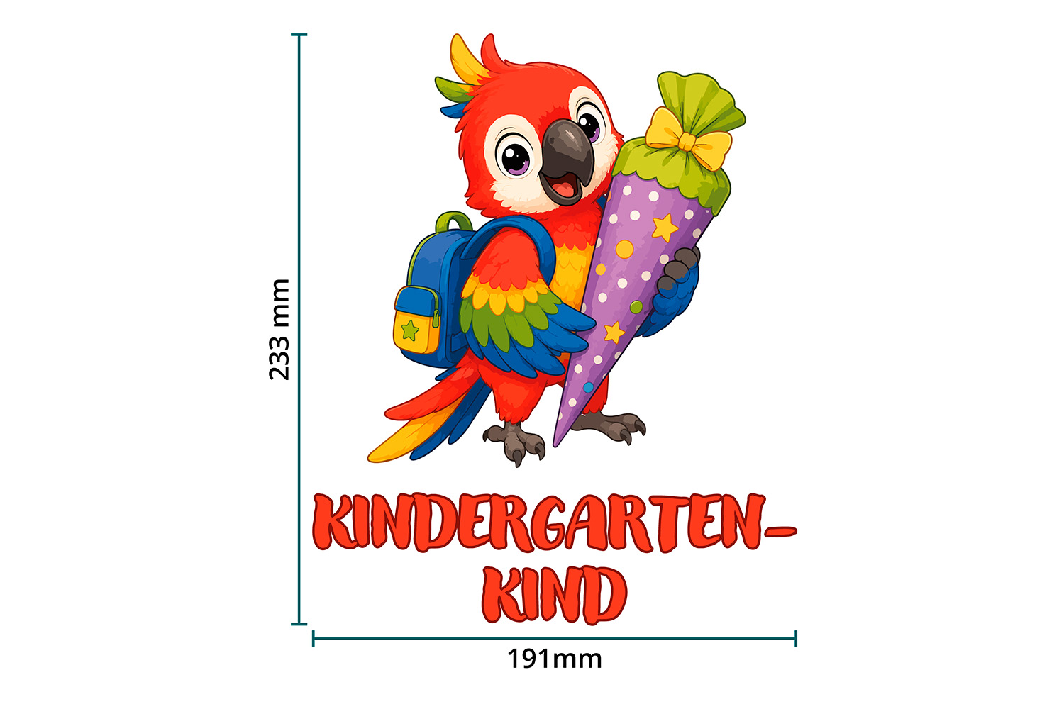 DTF / Textildruck / Bügelbild, Schultier Papagei - Größentabelle / Sizechart