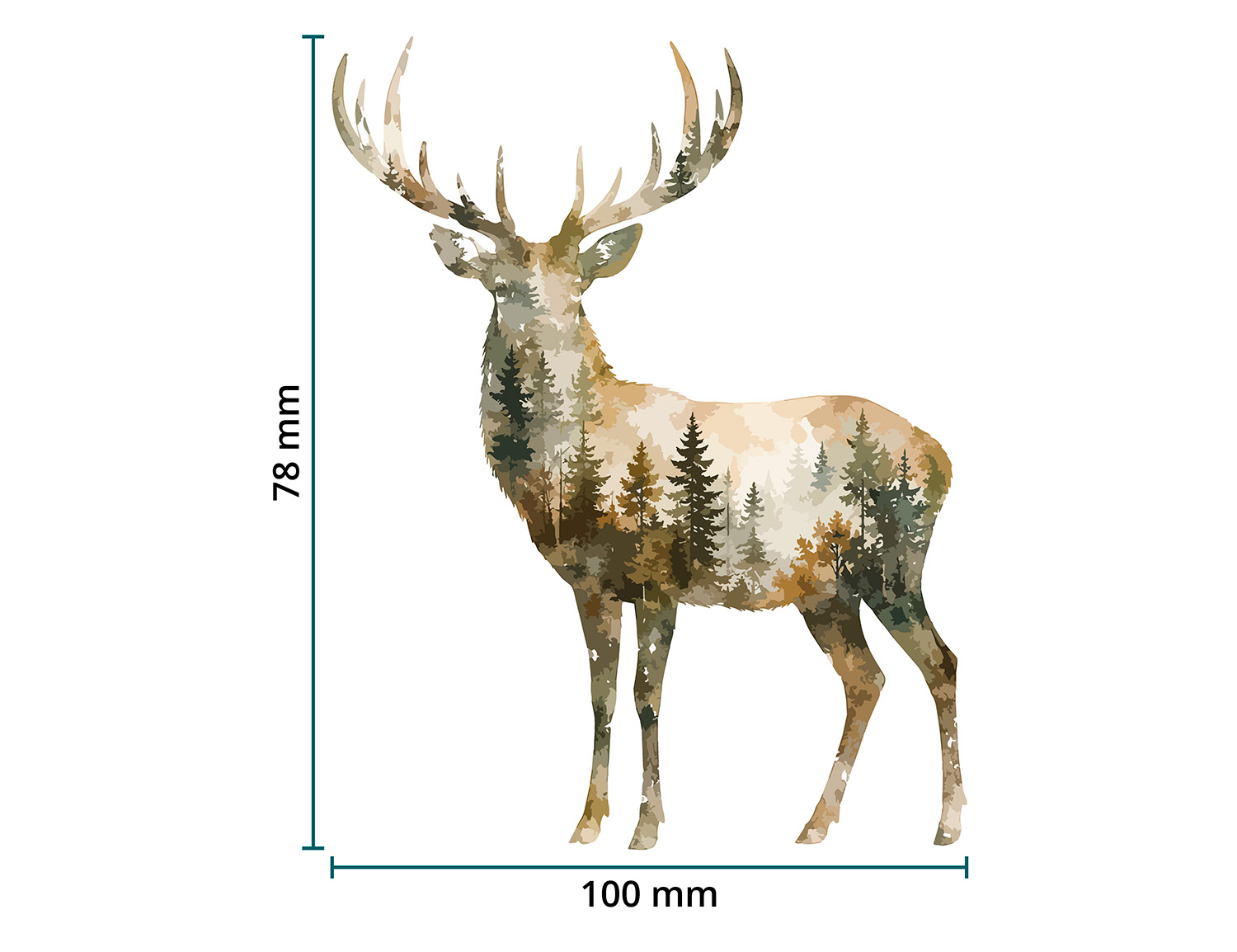 DTF / Textildruck / Bügelbild, Tiermotiv Waldhirsch - Größentabelle / Sizechart