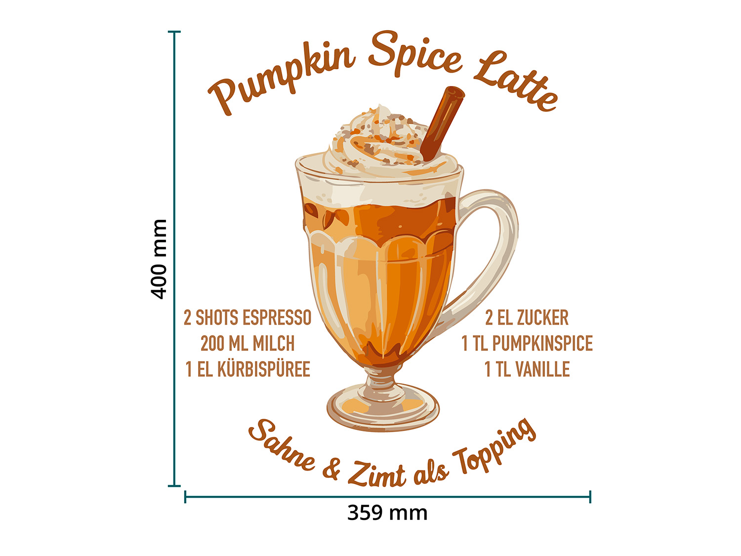 DTF / Textildruck / Bügelbild, Pumpkin Spice Latte - Größentabelle / Sizechart