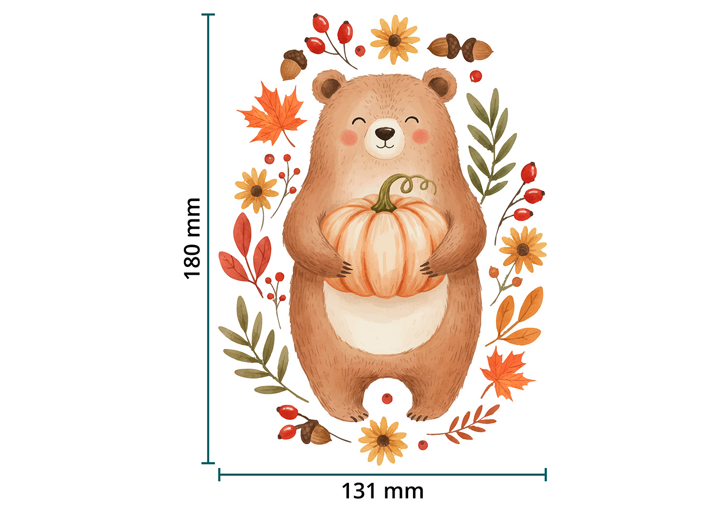 DTF / Textildruck / Bügelbild, Tiere mit Herbstkranz - Größentabelle / Sizechart