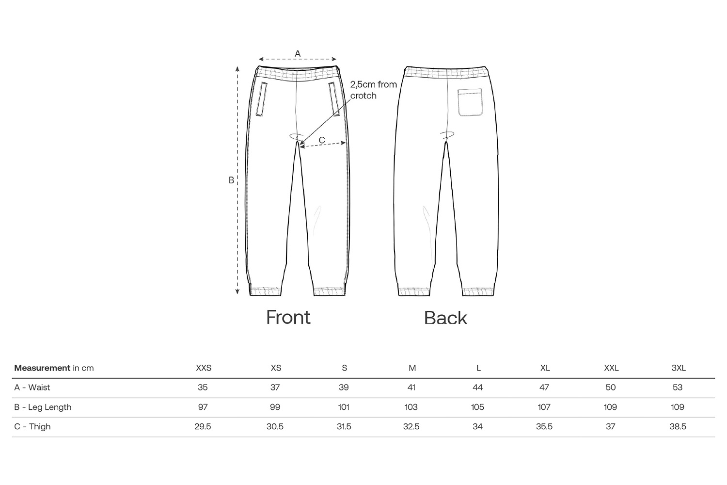 Stanley/Stella Jogginghose Jammer Dry - Größentabelle / Sizechart