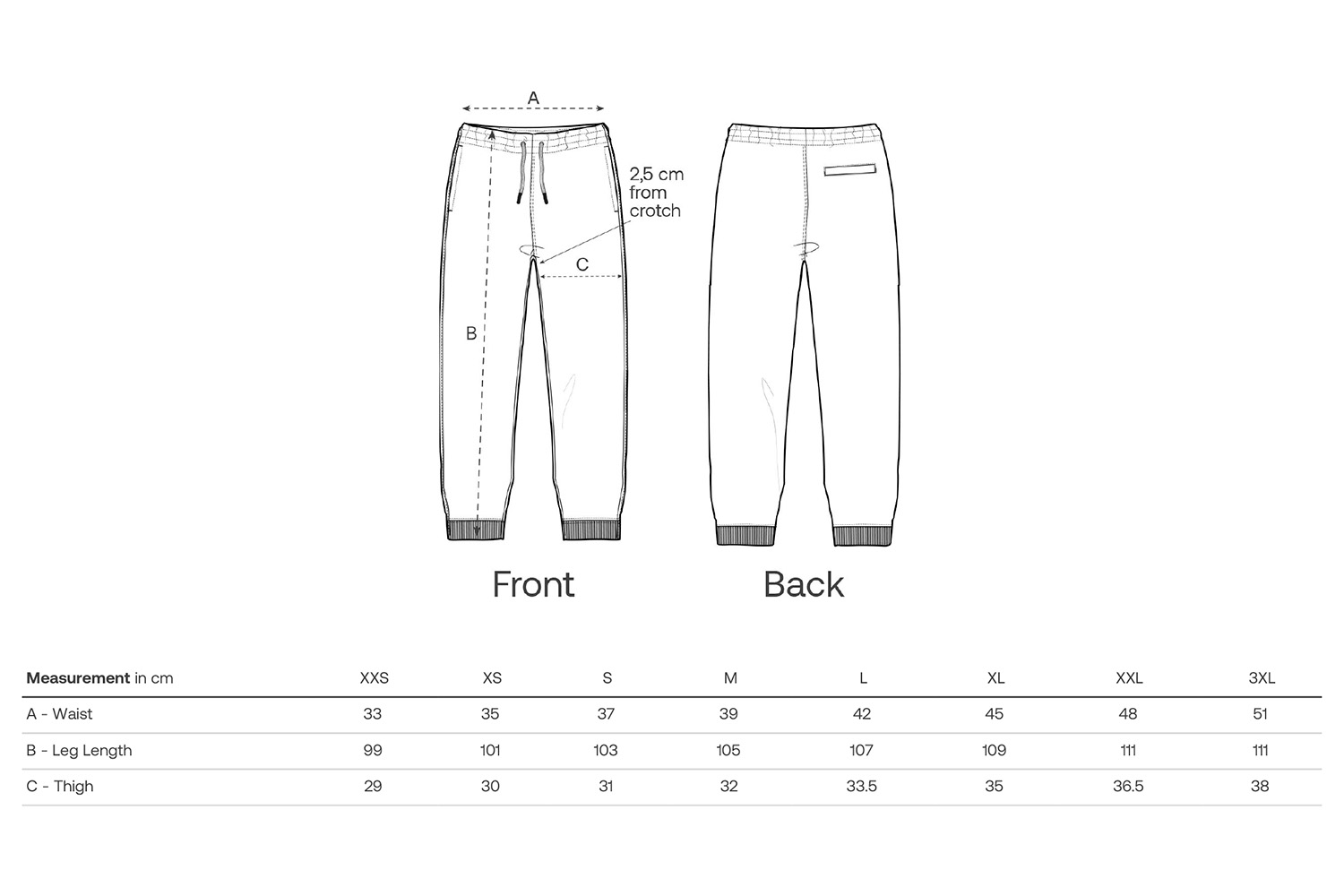 Stanley/Stella Jogginghose Mover 2.0 - Größentabelle / Sizechart
