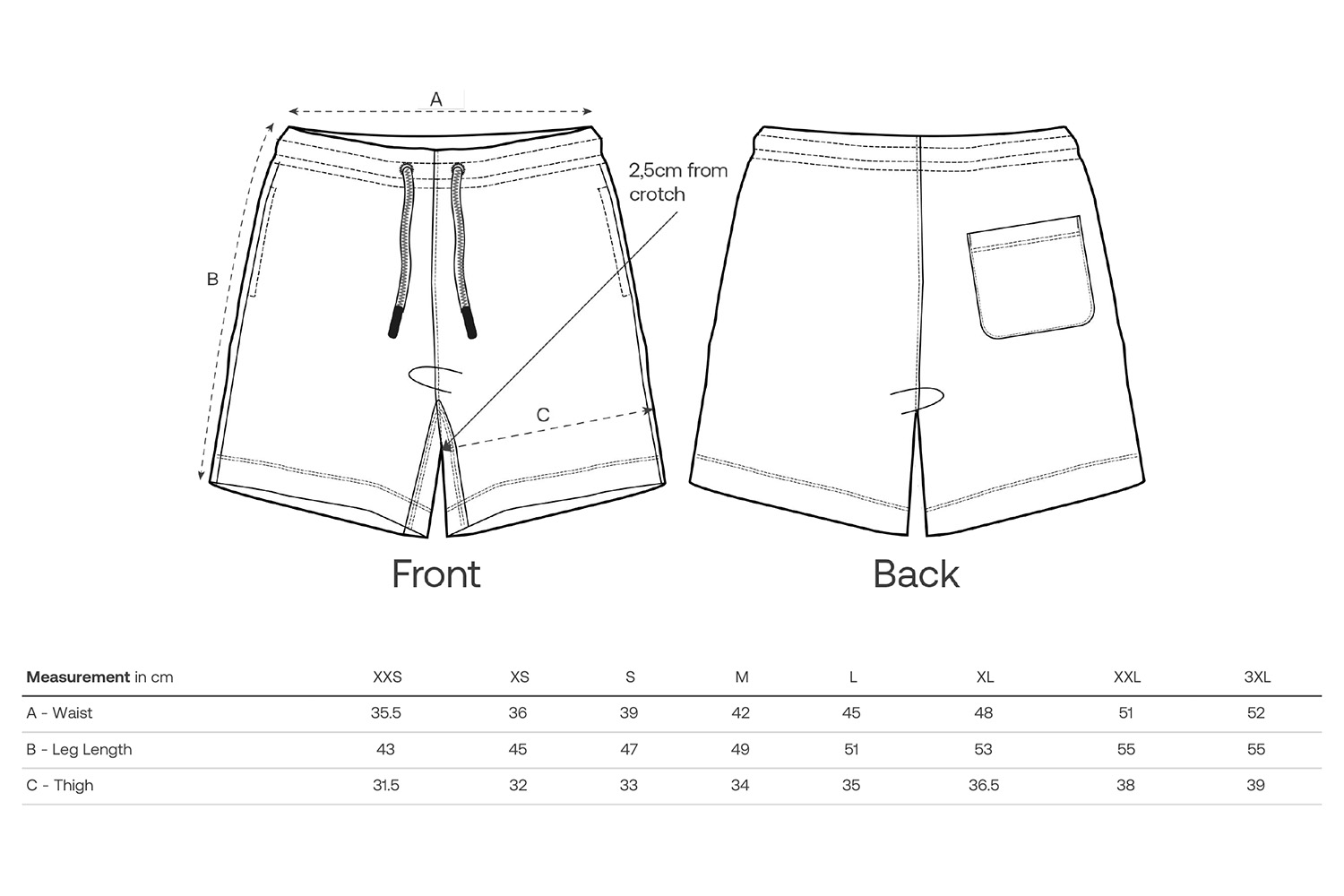 Stanley/Stella Joggingshort Boarder Dry - Größentabelle / Sizechart