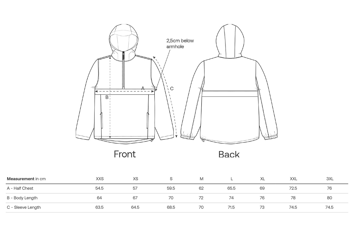 Stanley/Stella Jacke Speeder - Größentabelle / Sizechart
