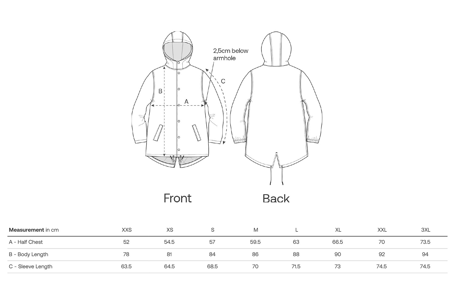 Stanley/Stella Parkajacke Padded Parker - Größentabelle / Sizechart