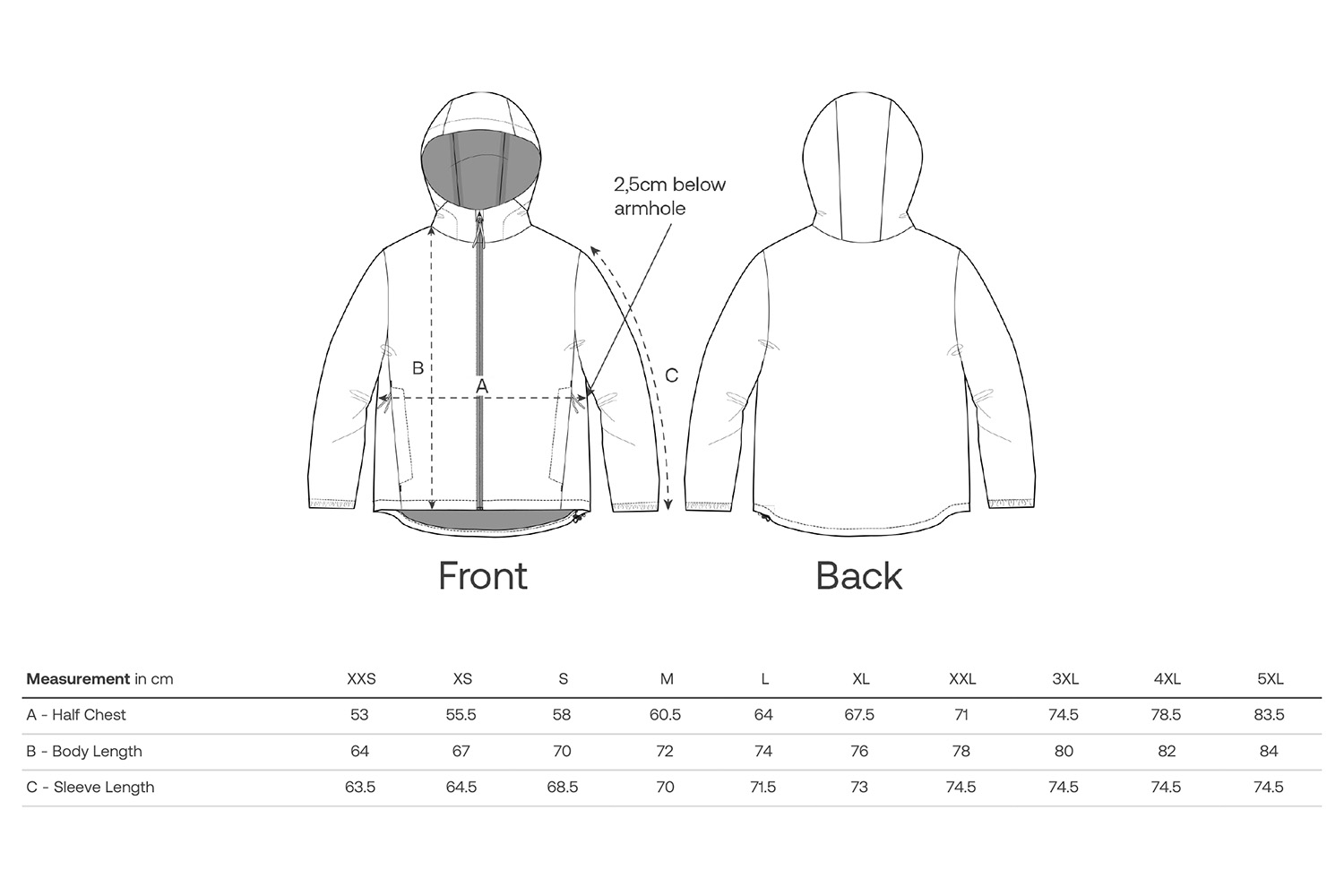 Stanley/Stella Multifunktionsjacke Commuter - Größentabelle / Sizechart