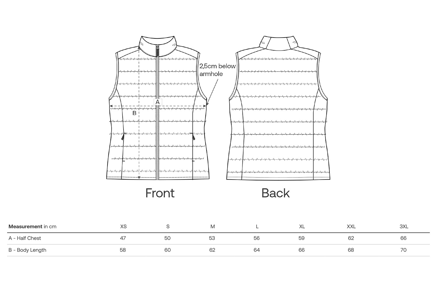 Stanley/Stella Bodywarmer Stella Climber 2.0 - Größentabelle / Sizechart