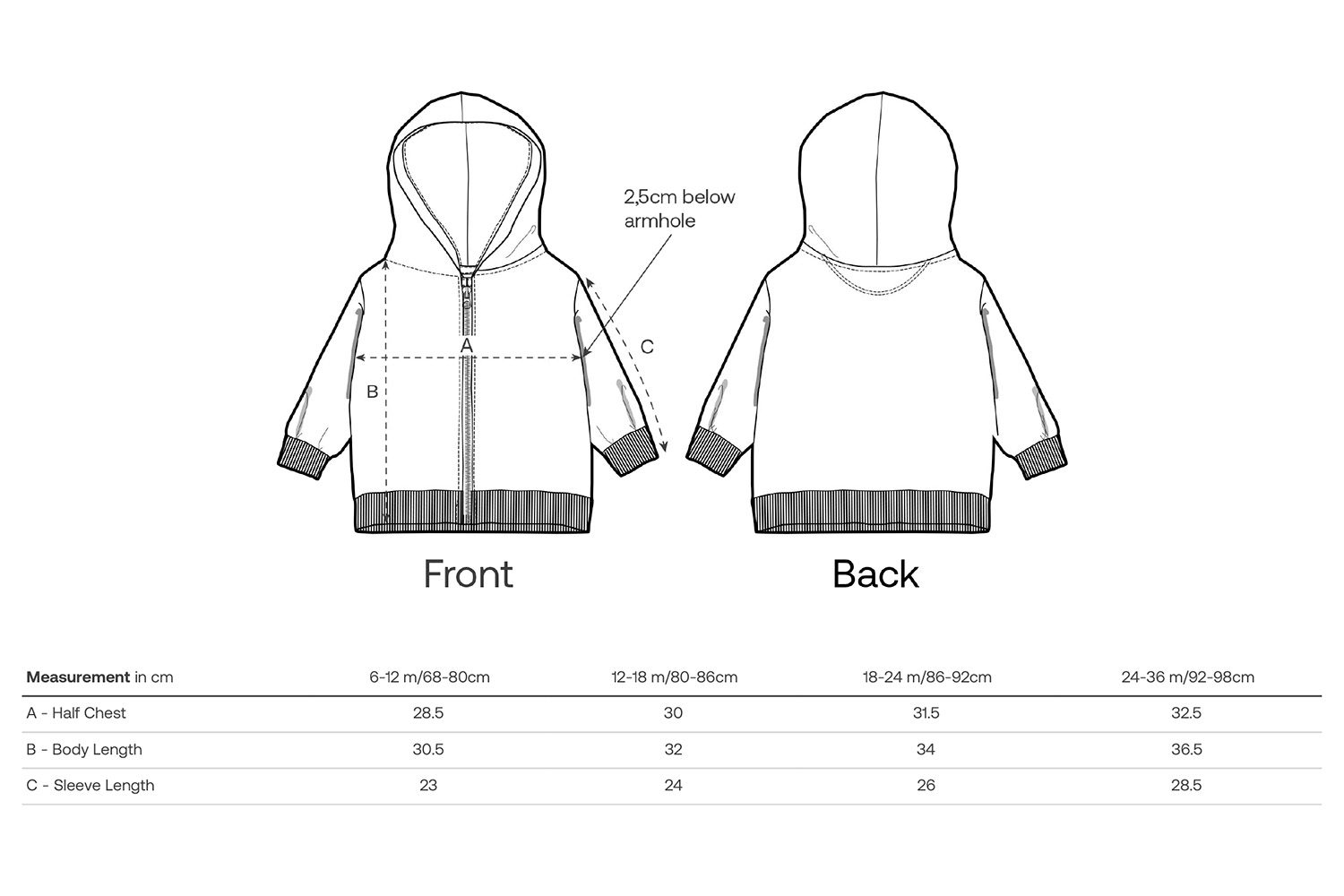 Stanley/Stella Kleinkind-Hoodie Baby Connector - Größentabelle / Sizechart