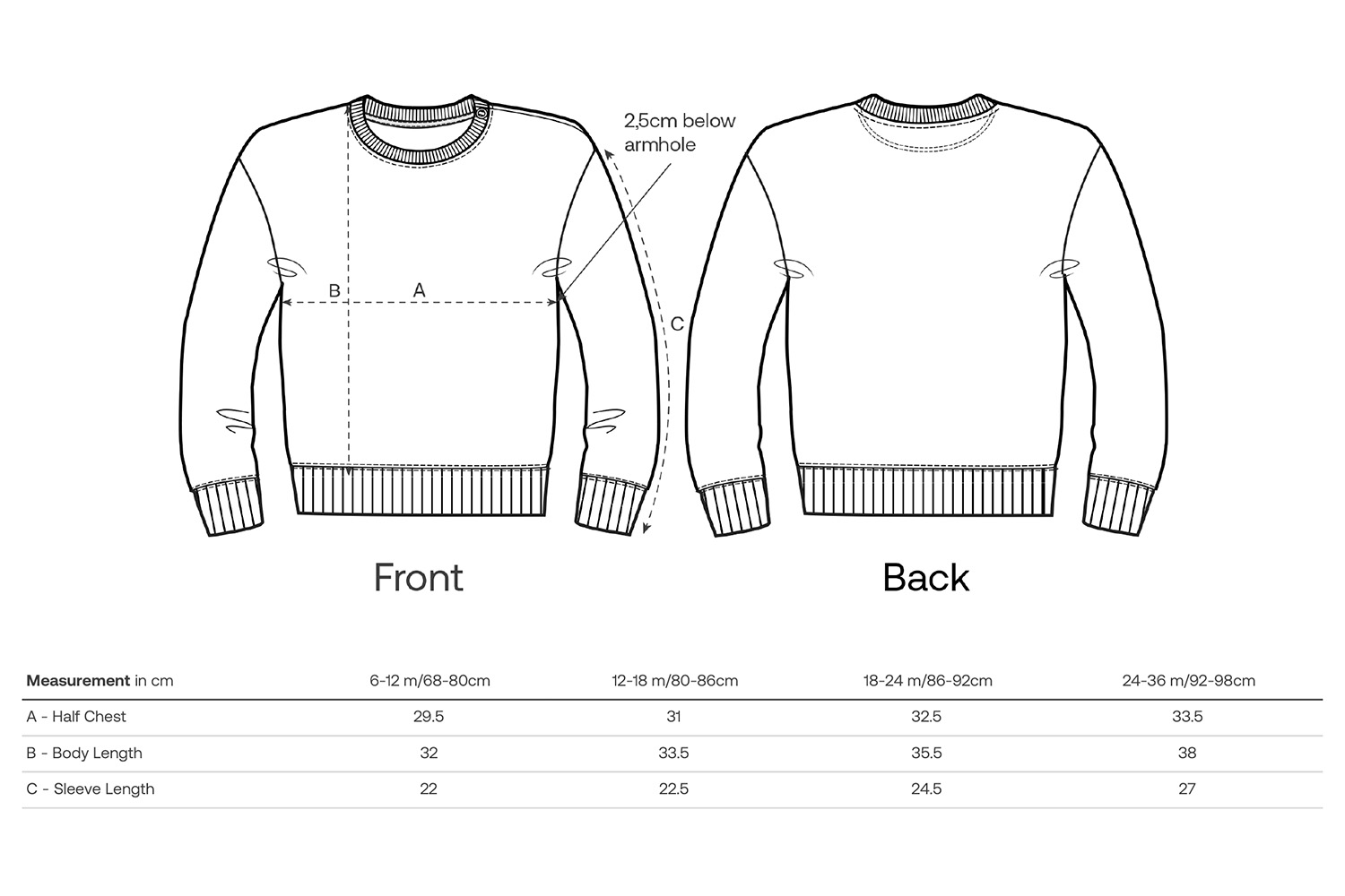 Stanley/Stella Kleinkind-Sweatshirt Baby Changer - Größentabelle / Sizechart
