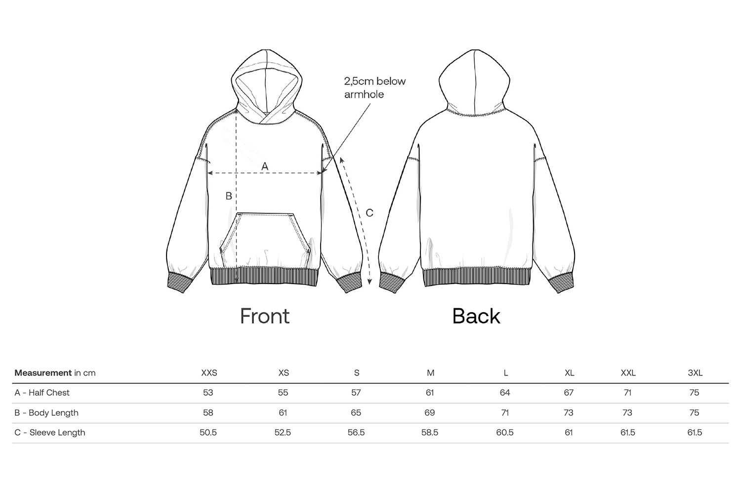 Stanley/Stella Hoodie Chaser - Größentabelle / Sizechart