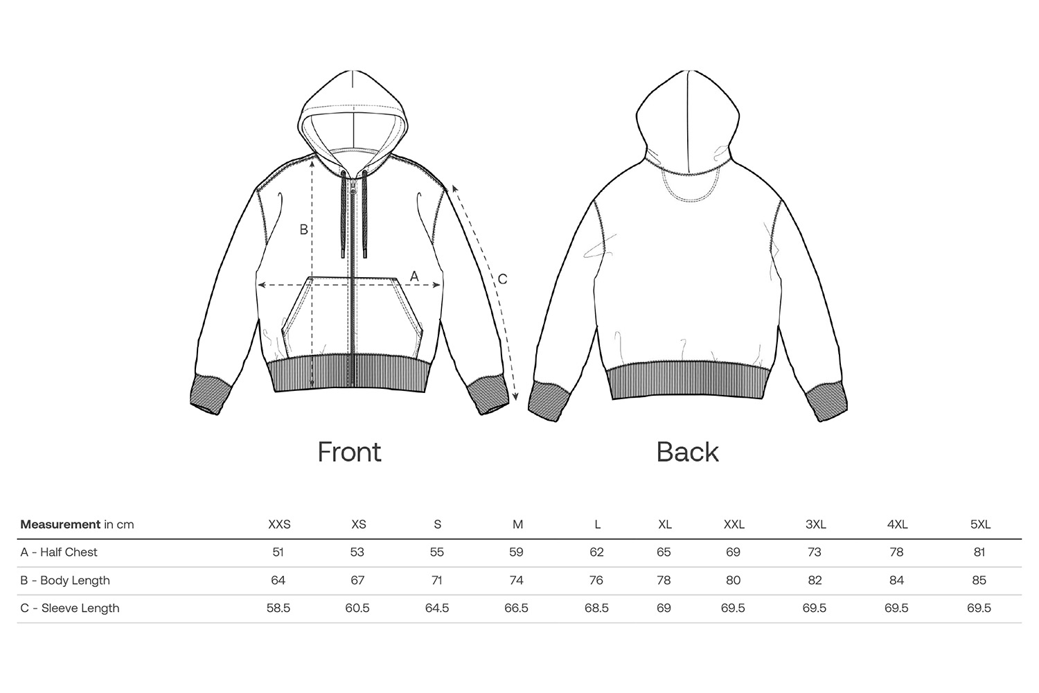 Stanley/Stella Hoodie Cultivator 2.0 - Größentabelle / Sizechart