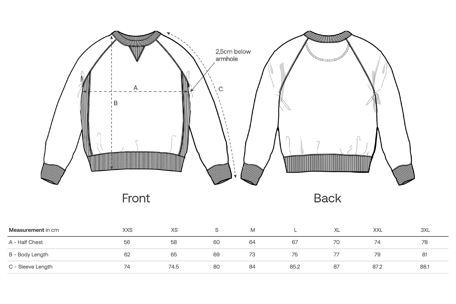 Stanley/Stella Sweatshirt Knoxer - Größentabelle / Sizechart