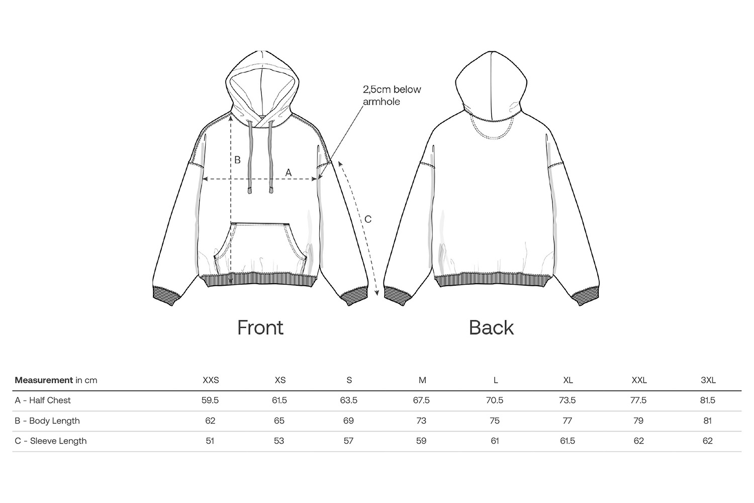 Stanley/Stella Hoodie Slammer 2.0 - Größentabelle / Sizechart