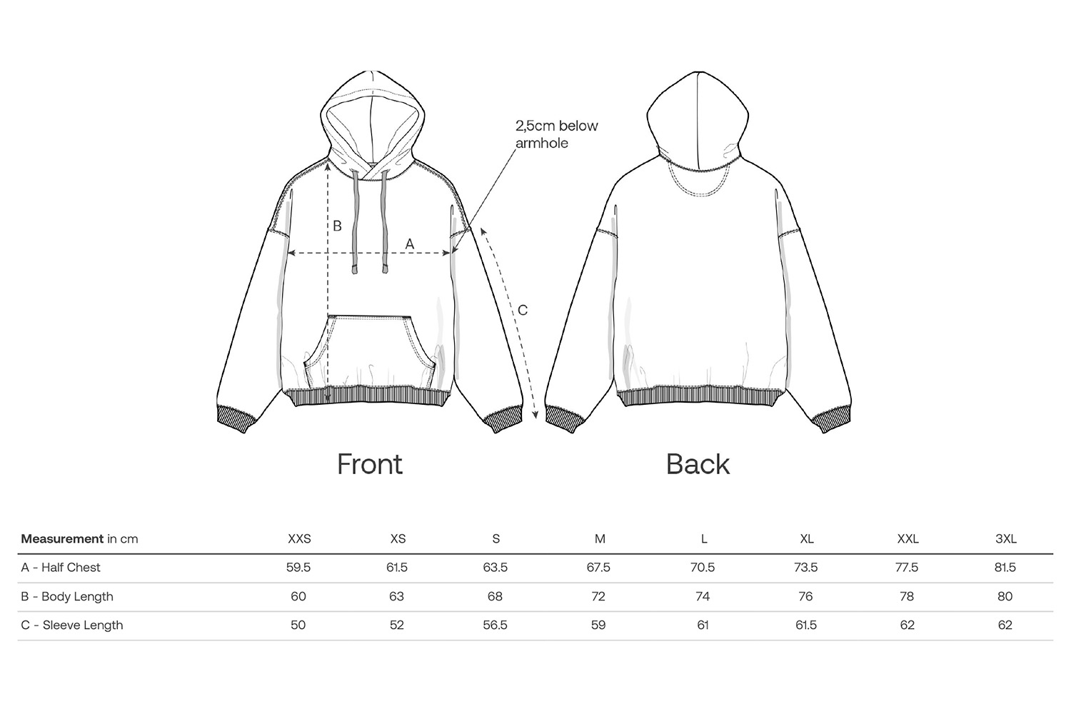 Stanley/Stella Hoodie Slammer 2.0 vintage - Größentabelle / Sizechart