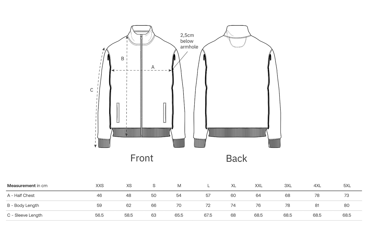 Stanley/Stella Sweatjacke Trailer 2.0 - Größentabelle / Sizechart