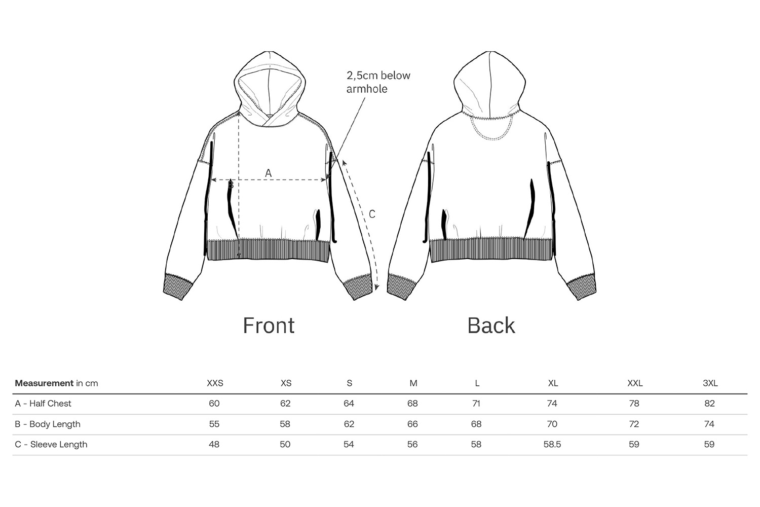 Stanley/Stella Hoodie Voicer - Größentabelle / Sizechart