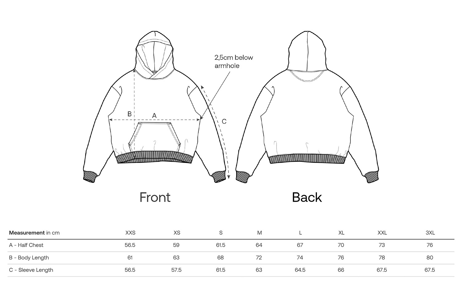 Stanley/Stella Hoodie Cooper Dry - Größentabelle / Sizechart