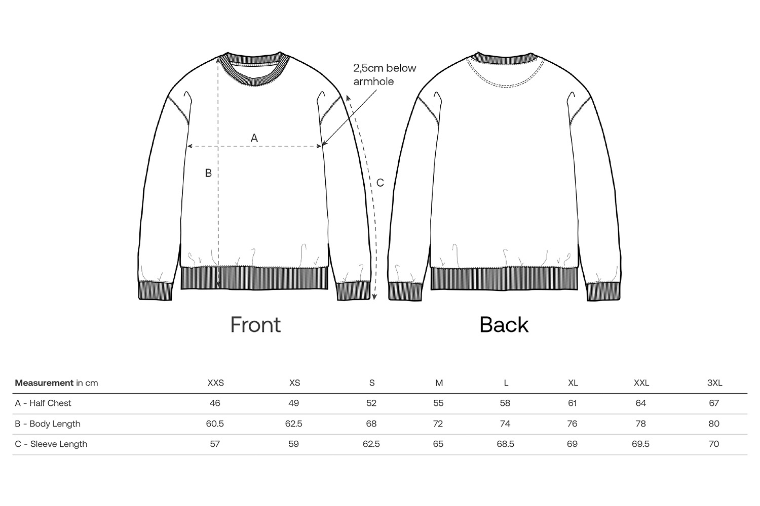 Stanley/Stella Sweatshirt Matcher - Größentabelle / Sizechart