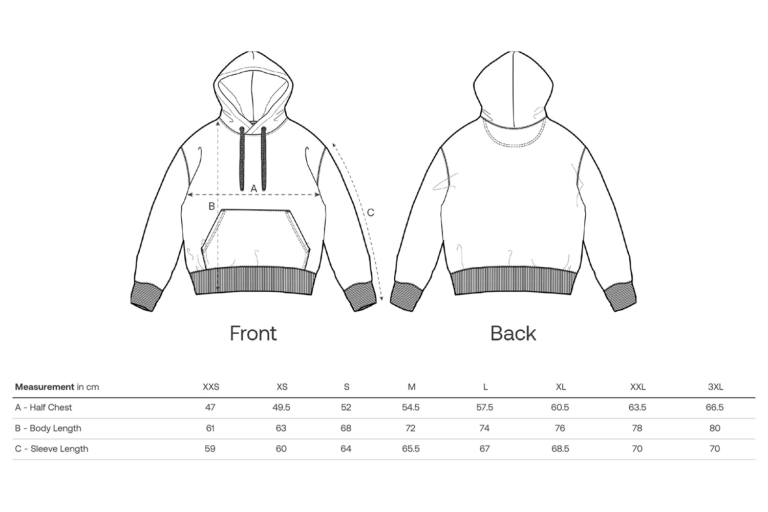 Stanley/Stella Hoodie RE-Cruiser - Größentabelle / Sizechart