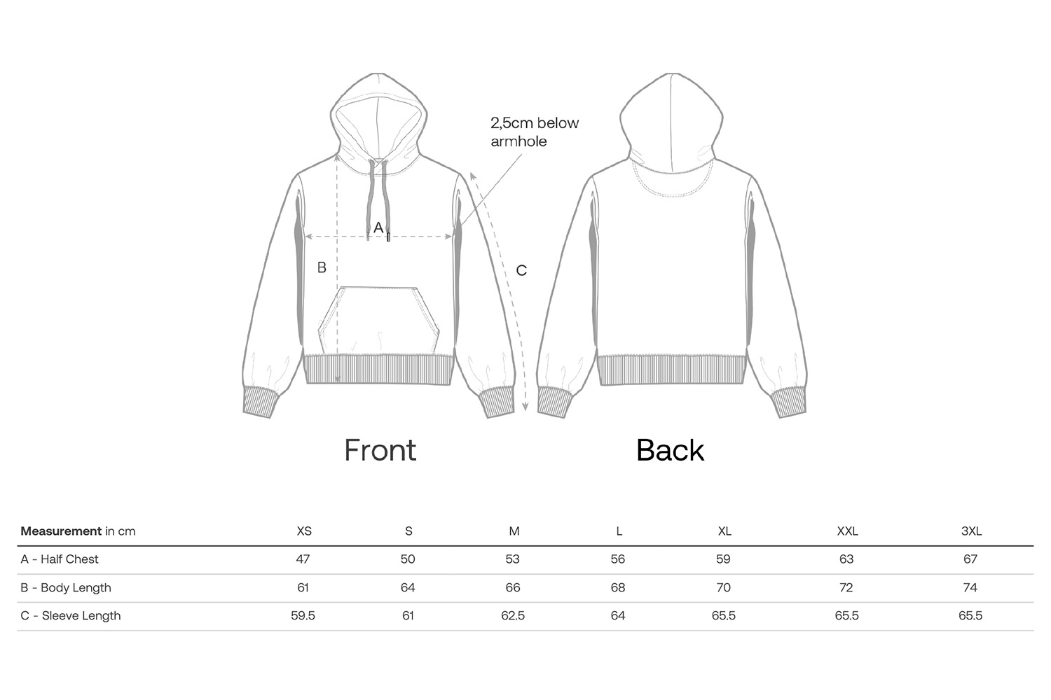 Stanley/Stella Hoodie Stella Gamechanger - Größentabelle / Sizechart