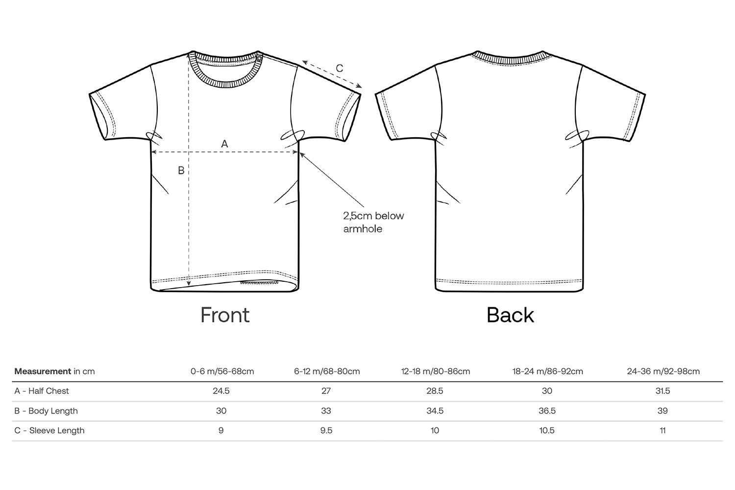 Stanley/Stella Kleinkind T-Shirt Baby Creator - Größentabelle / Sizechart