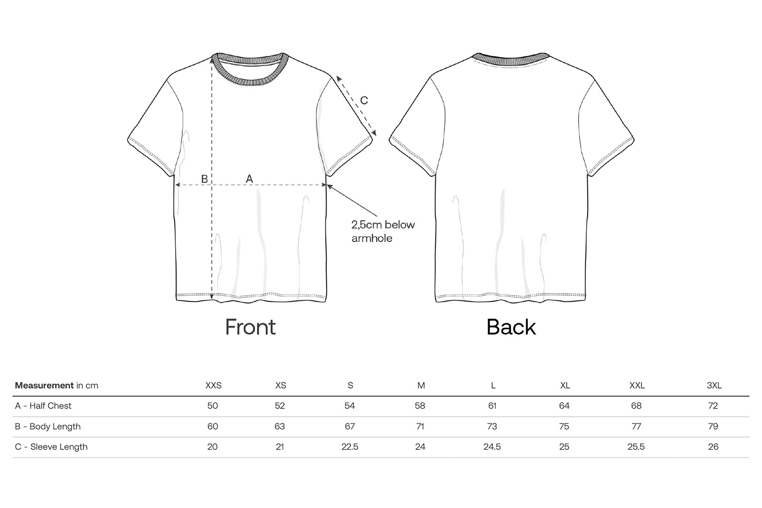 Stanley/Stella T-Shirt Breezer - Größentabelle / Sizechart