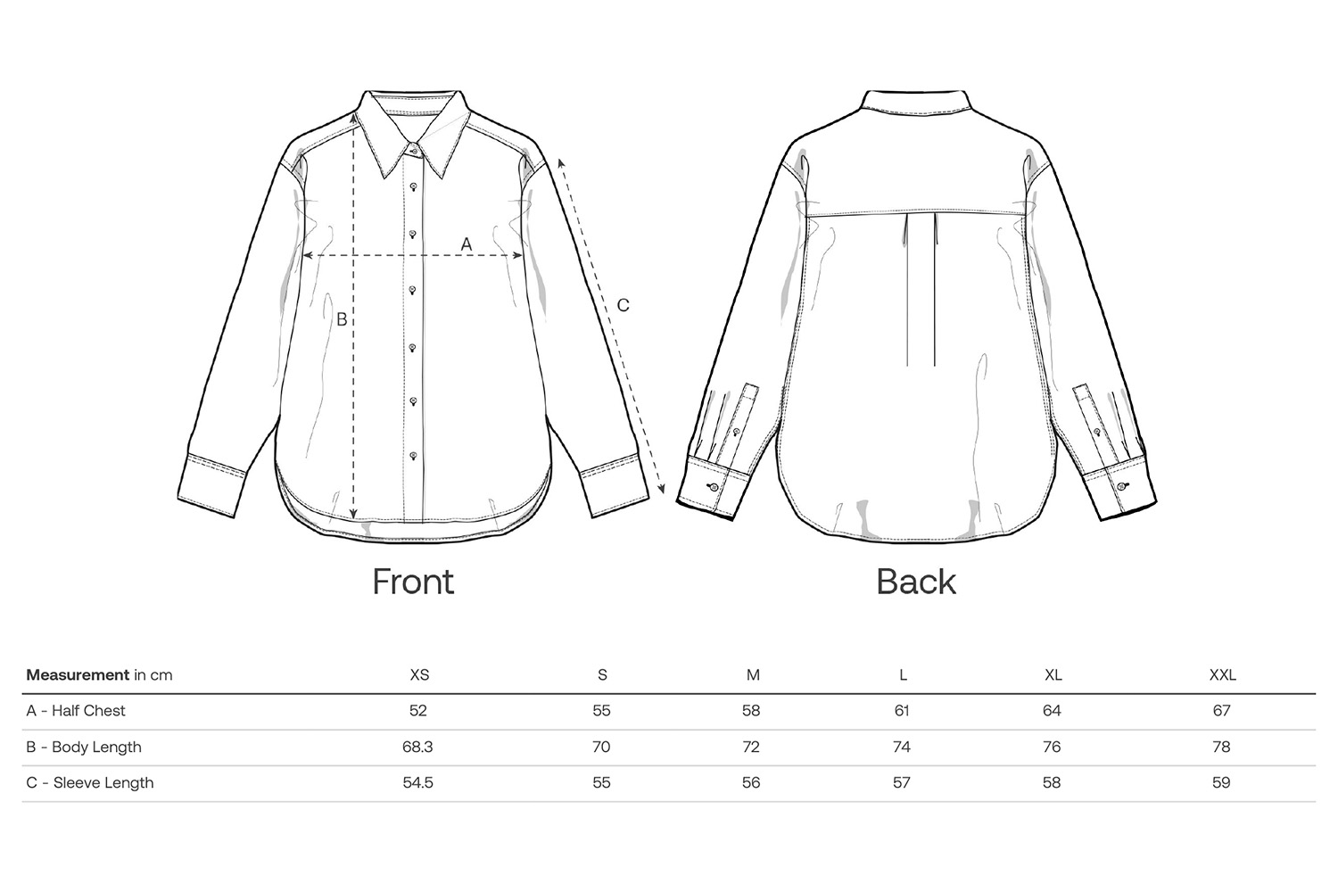 Stanley/Stella Hemd Stella Styler Shirt - Größentabelle / Sizechart