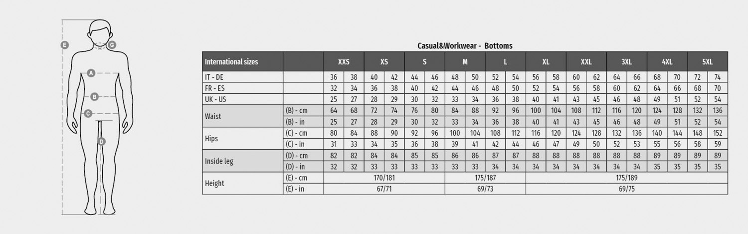 PAYPER Hose Classic/ Half Season, Herren - Größentabelle / Sizechart