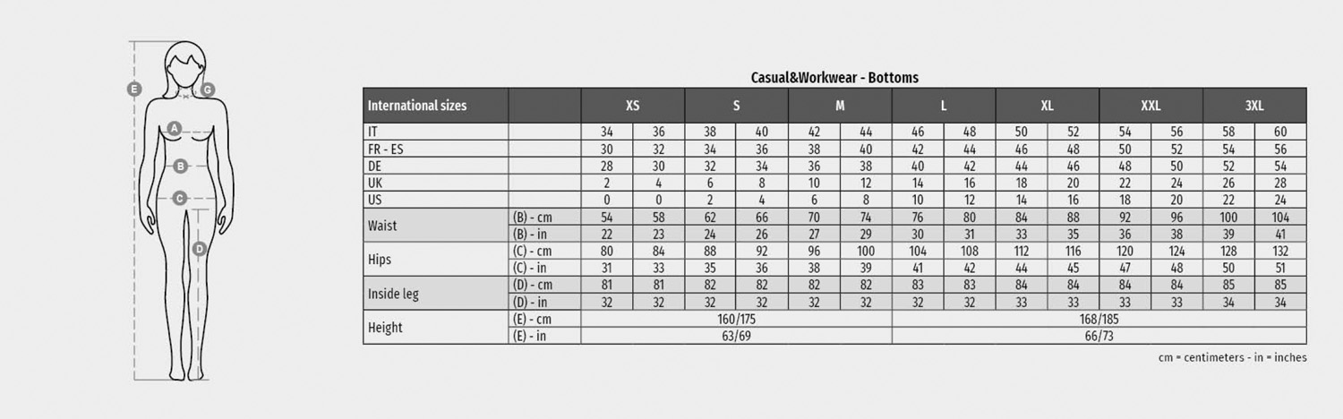 PAYPER Bermudashorts Combat Lady Melange, Damen - Größentabelle / Sizechart