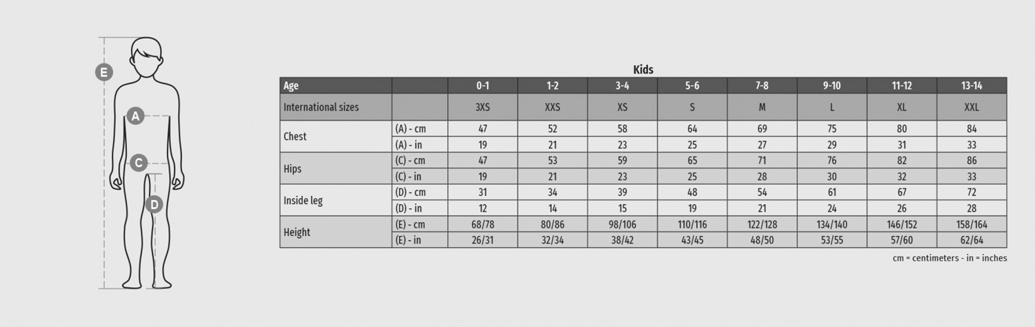 PAYPER Kinder-Sweatshirt Junior+, Unisex - Größentabelle / Sizechart